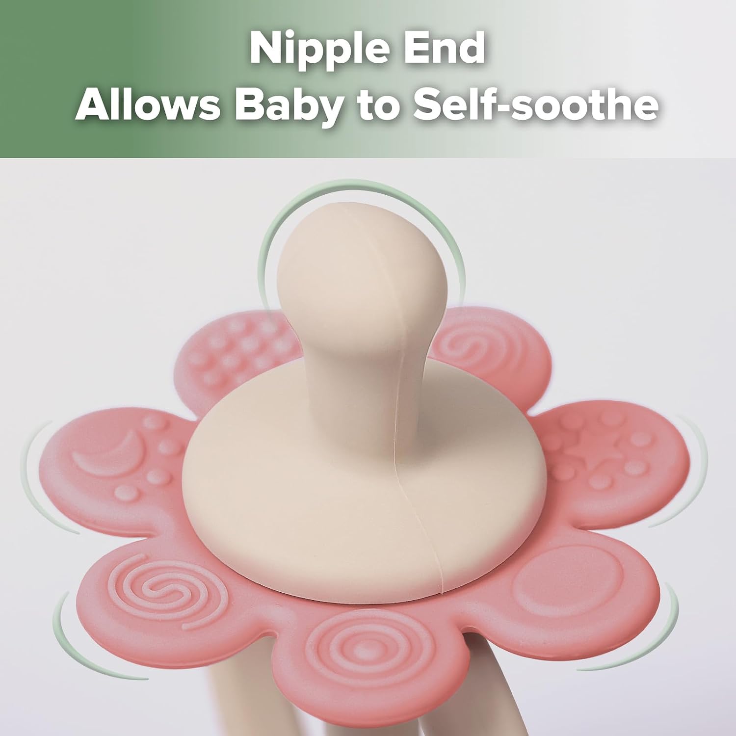 Haakaa Silicone Twin Flower Teether for 3M+ Babies, Easy to Grip, Rosehip