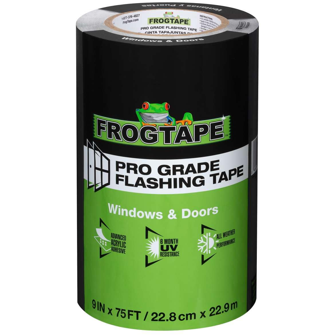 FrogTape Pro Grade Flashing Tape for Windows & Doors, Black, 9 in Width
