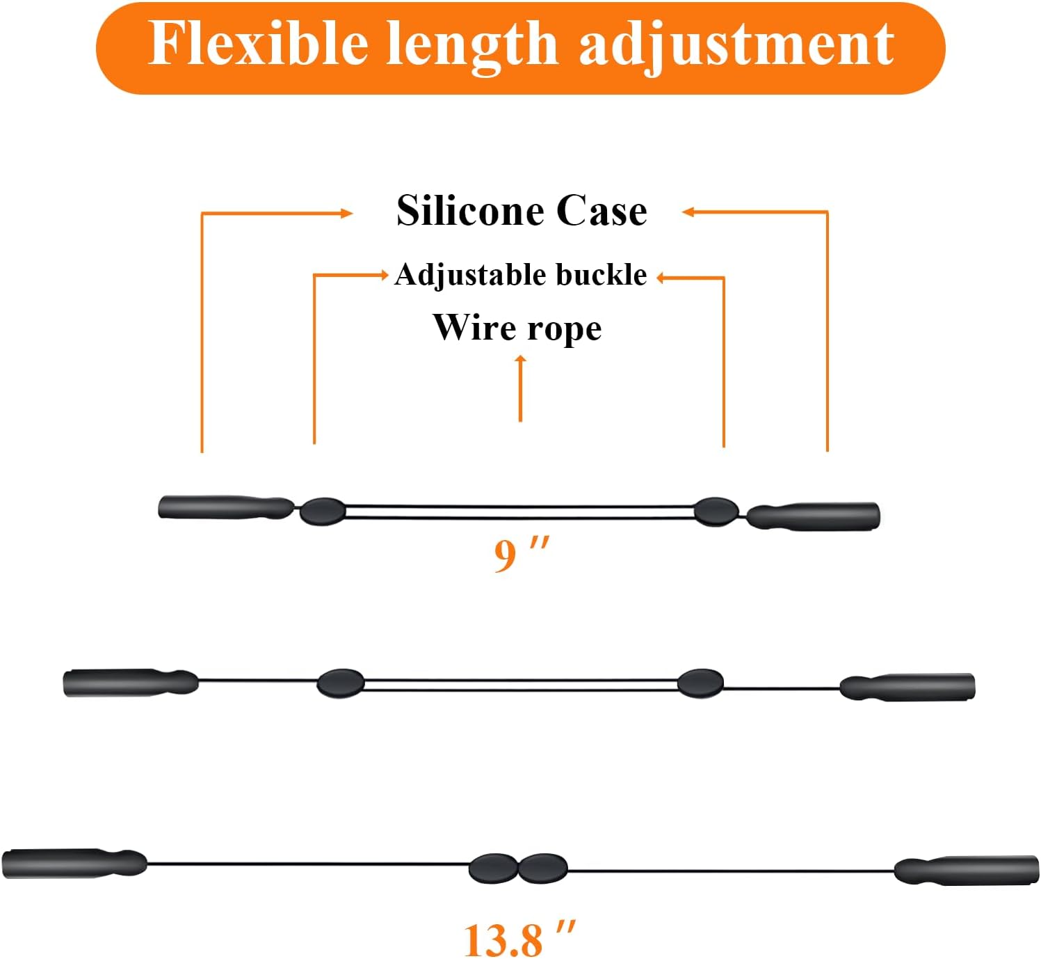 Glasses Strap Sports, Adjustable Sunglass Strap 3PCS Black