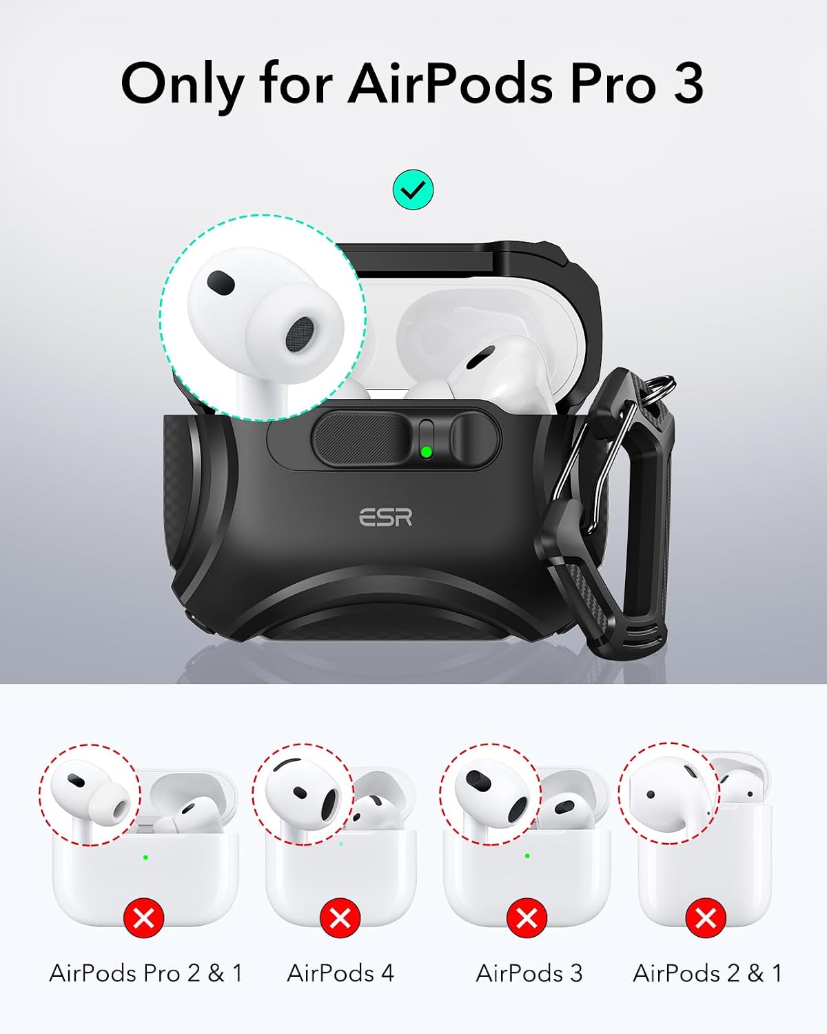 ESR for AirPods Pro 3 Case (2025), Compatible with MagSafe, Black