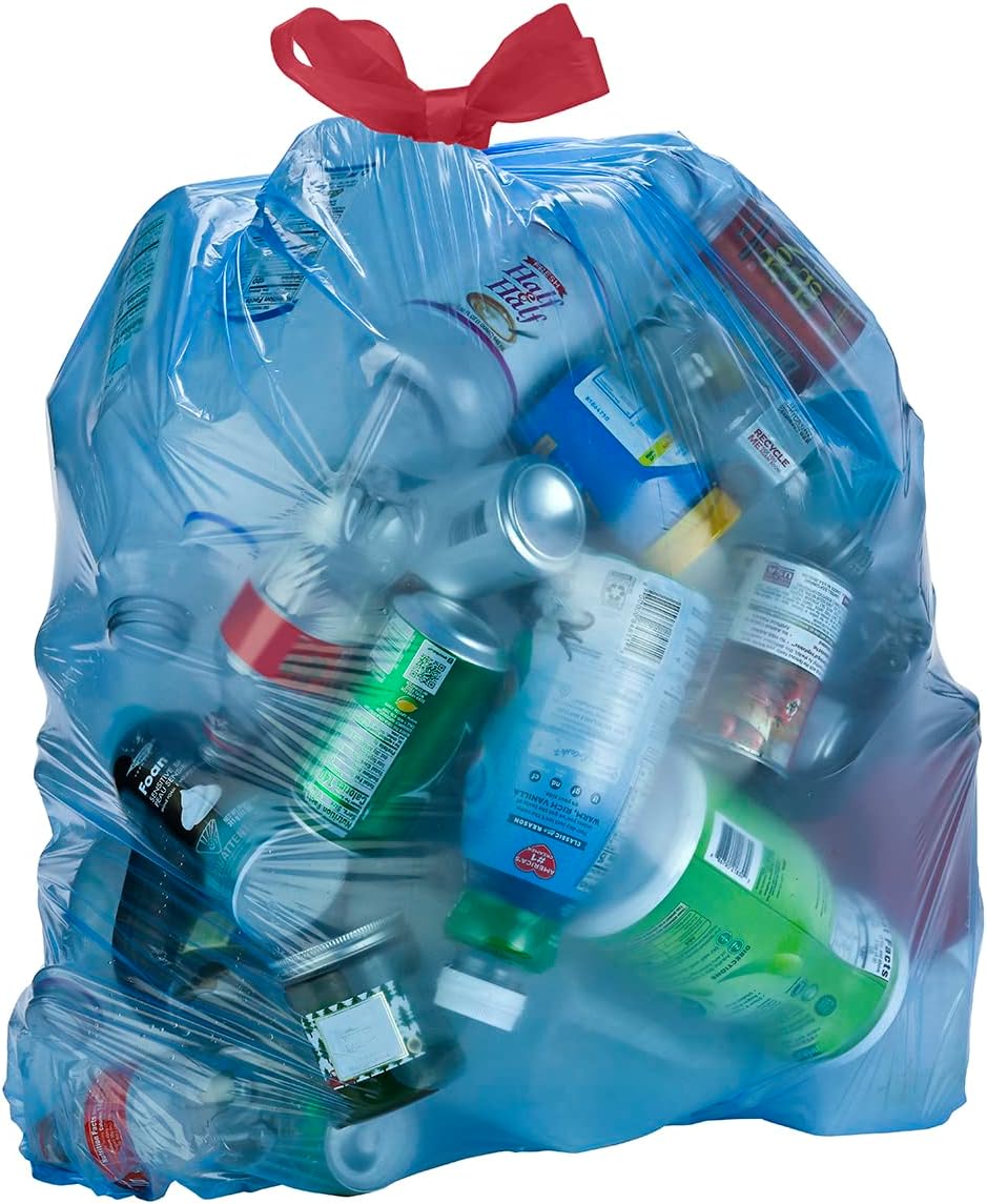 Amazon Basics Blue Recycling Drawstring Trash Bags, Tall Kitchen, Unscented, 13 Gallon, 60 Count (Pack of 6)