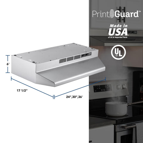 Broan-NuTone 4124SF Inch, 24", Stainless PrintGuard Fingerprint Resistant Ductless Under-Cabinet Range Hood, Stainless Steel Finish