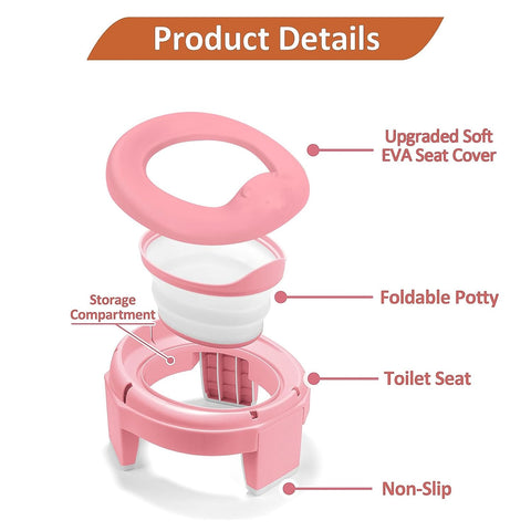 MCGMITT Portable Potty Seat for Kids Travel - Foldable Training Toilet Chair for Toddler Girls with Storage Bags for Outdoor and Indoor Easy to Clean(Pink)