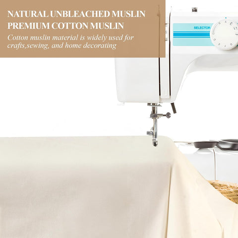 100% Cotton Muslin Fabric, 63 Inch X 5 Yards Unbleached Fabric by The Yard