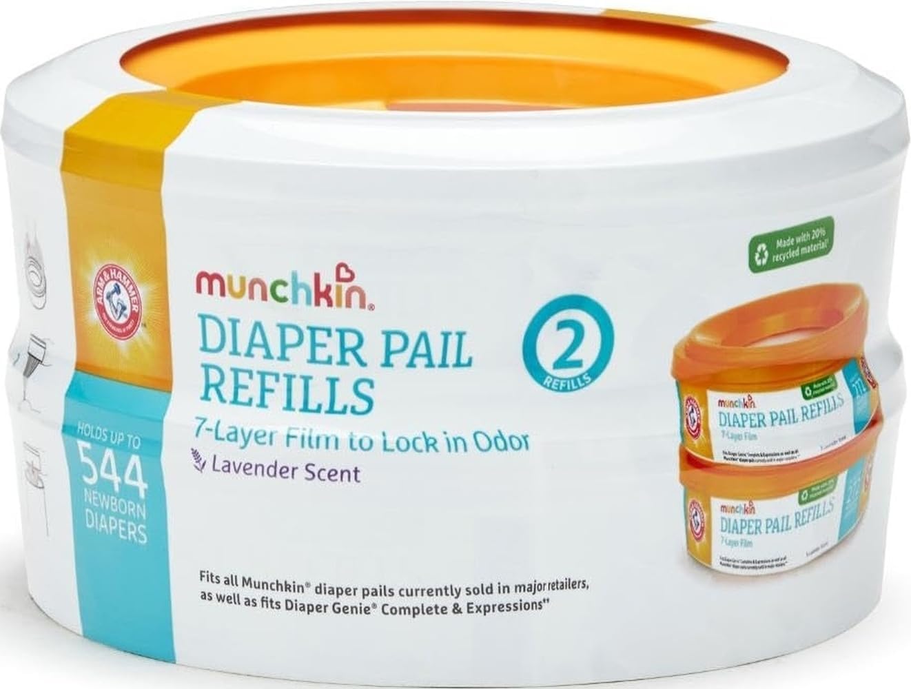 Munchkin Arm & Hammer Diaper Pail Refills, Lavender, 2 Pack