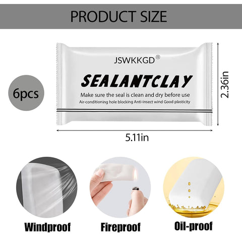 6 Pack Moldable Sealant Clay, White Fast Drying Sealant Mastic, Repair Sealing Putty for Drain Pipe Connections, Wall Holes, Air Conditioning Holes and Household Gap Filling.