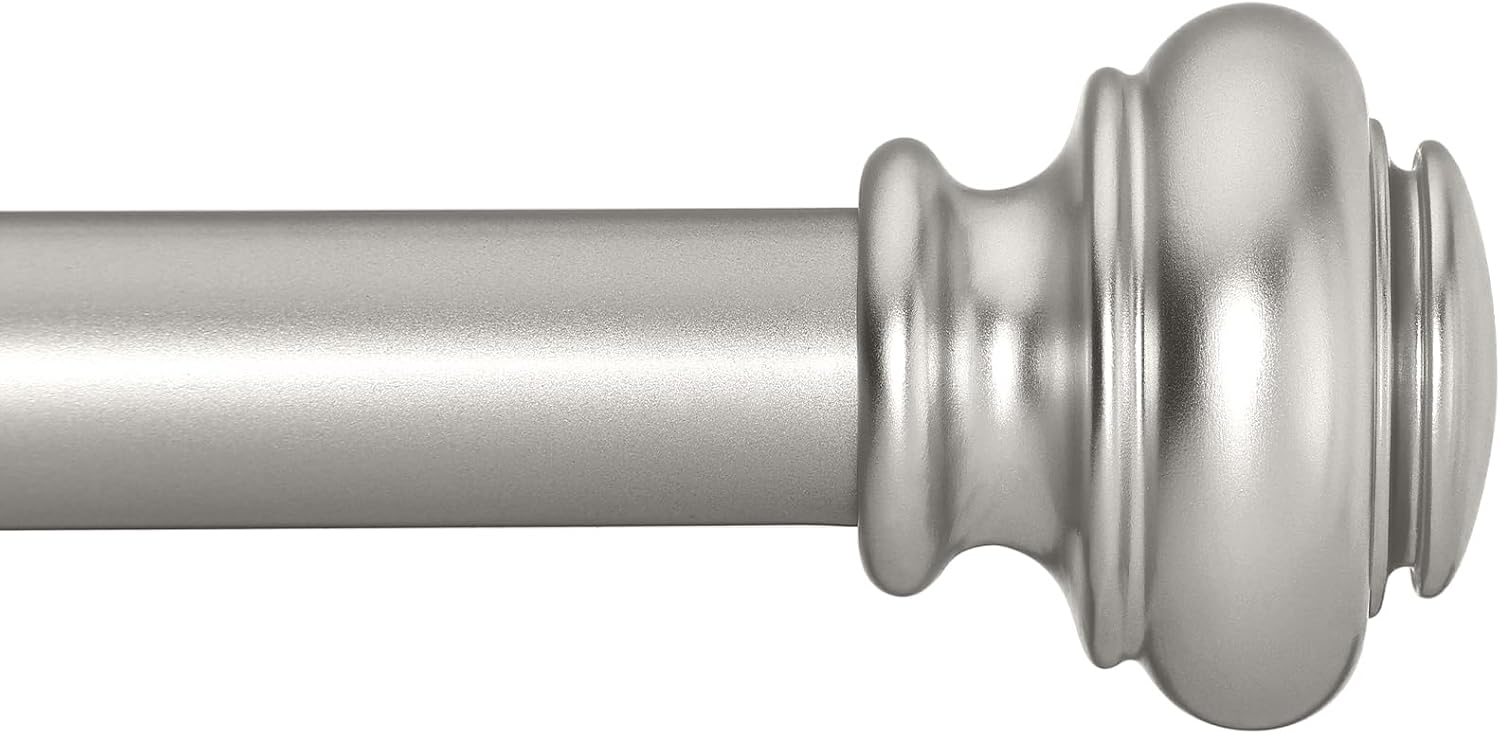SIMEWIN Heavy Duty Curtain Rods for Windows 28 to 48 Inches, 1 Inch Silver Curtain Rods for Bedroom, Living Room, Patio, Kitchen, Adjustable Curtain Rods with Classic Finials, Silver Finishing