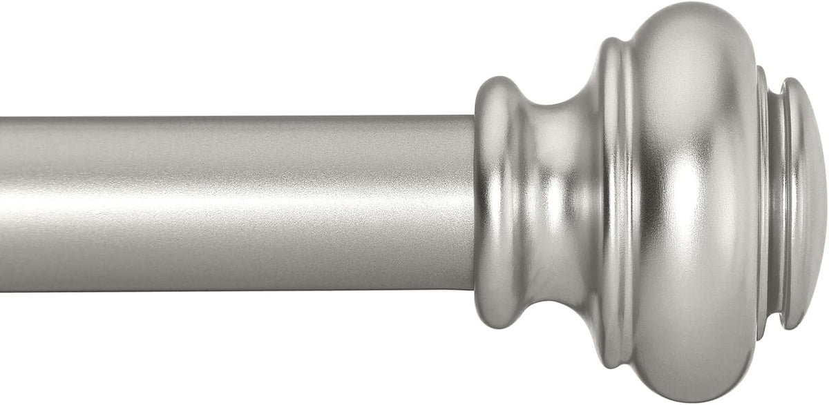 SIMEWIN Heavy Duty Curtain Rods for Windows 28 to 48 Inches, 1 Inch Silver Curtain Rods for Bedroom, Living Room, Patio, Kitchen, Adjustable Curtain Rods with Classic Finials, Silver Finishing