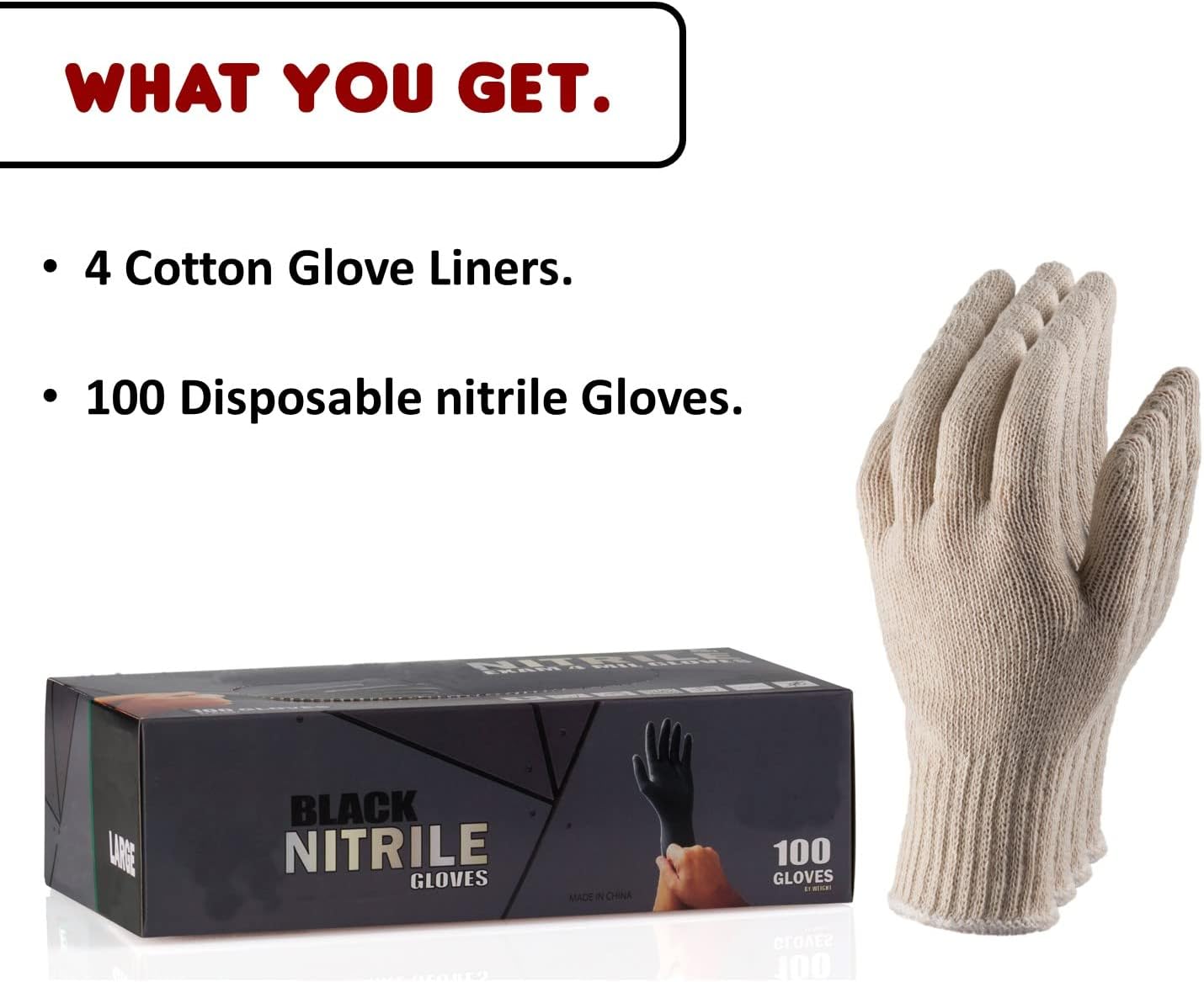 Nechtik BBQ Gloves 4 Cotton Glove Liners and 100 Disposable Gloves Washable Cotton Liners Powder Latex Free Nitrile Gloves