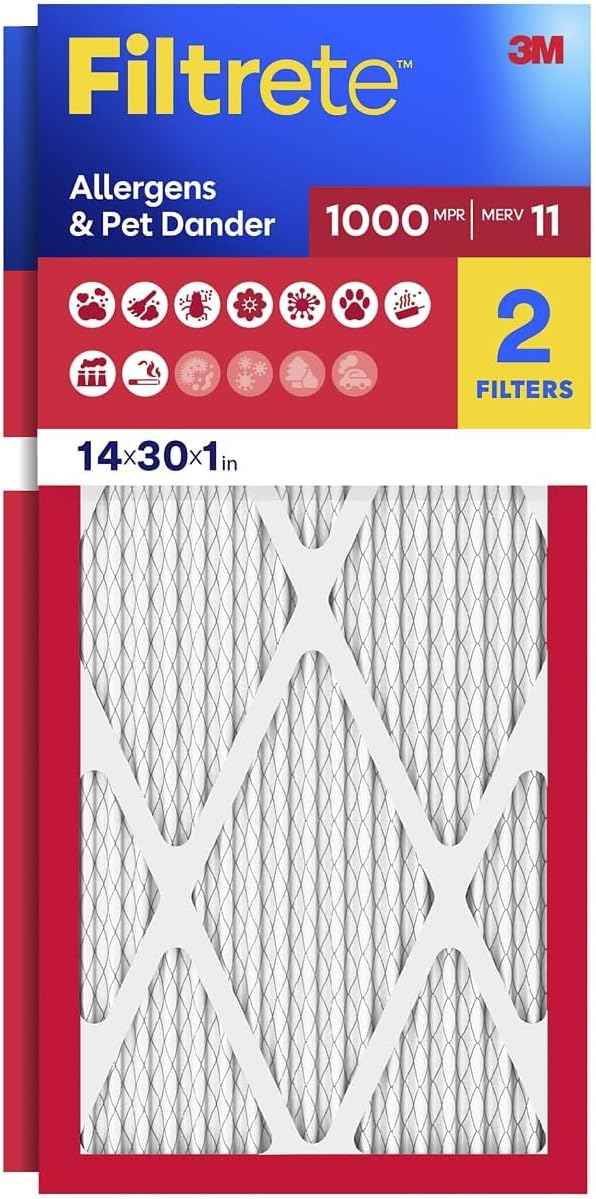 Filtrete 14x30x1 Air Filter, MERV 11, MPR 1000, 2 HVAC Filters