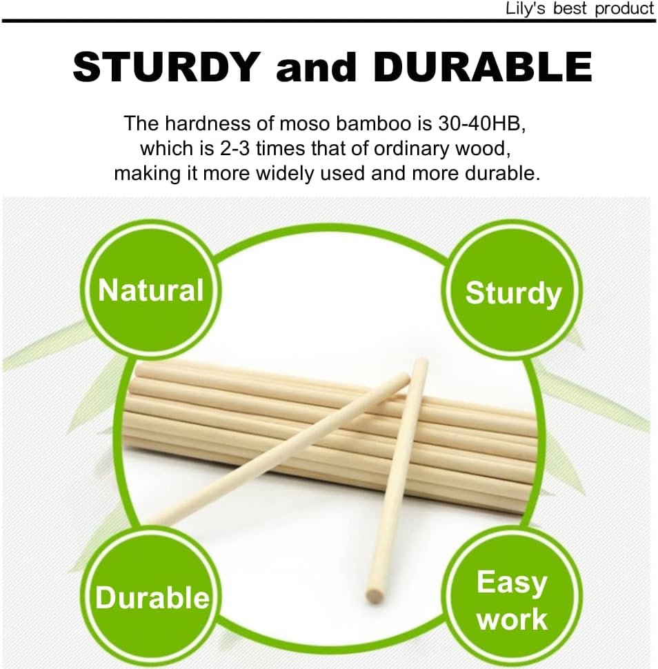 HOPELF 10PCS Dowel Rods Wood Sticks Wooden Dowel Rods - 1/2 x 6 Inch Bamboo Sticks - for Crafts，Hardwood Dowel Rod Assortment，Wooden Rod Sticks Doweling Rods，DIYers.