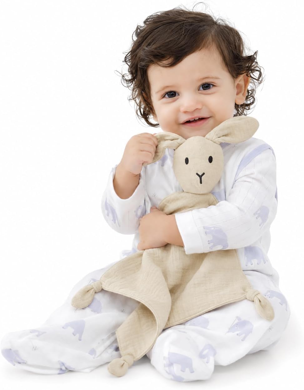 ZIGJOY Muslin Cotton Loveys for Babies Bunny Baby Security Blanket, Khaki