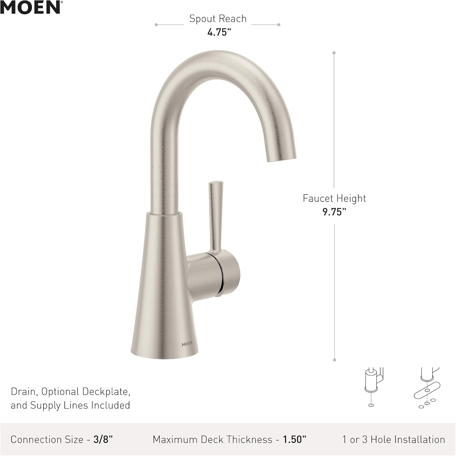 Moen 84021SRN Ronan 1-Handle Bathroom Faucet, Brushed Nickel