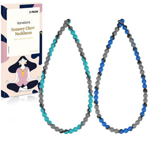 Chew Necklaces for Sensory Kids and Adults, Chewy Necklace Sensory Toys for Nail Biting, Silicone Necklace for Autism, ADHD, SPD, Fidget Oral Chew Toys for Boys and Girls Kids