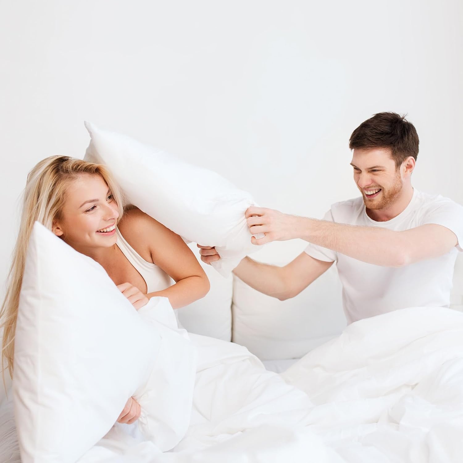 Throw Pillows Insert Set of 2, White 24x24 in Pillow Inserts with 100% Cotton Cover,Bed and Couch Decorative Stuffer Pillows,Indoor Pillows for Sofa