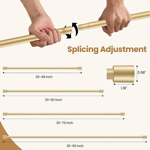 Gold Curtain Rods for Windows 28-48 Inch,Adjustable 5/8 In Curtain Rod Gold