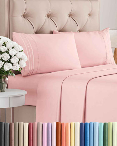 Queen Size 4 Piece Sheet Set - Breathable & Cooling Sheets - Baby Pink