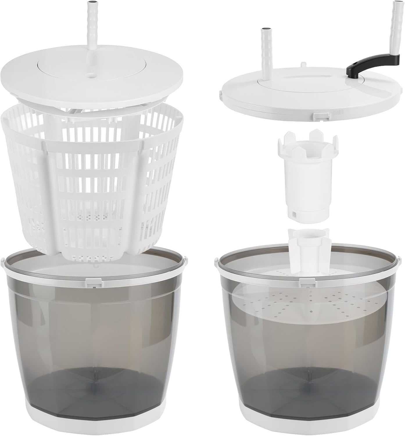 2-in-1 Hand-Crank Portable Washer, No Electricity Spin Dryer Combo with Suction Cup Base for Camping, Travel, 4.5lbs Capacity, Deep Cleaning of Underwear, Baby Clothes & Other Small Clothes Light Grey