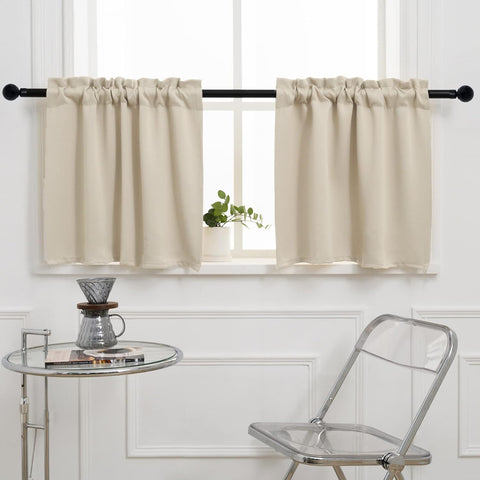 Pickluc Rod Pocket Tier Curtain - Half Blackout Curtain for Kitchen, Bathroom, Cabinet, Basement, 42 Inches Wide and 24 Inches Long, Ivory/Cream, 2 Panels