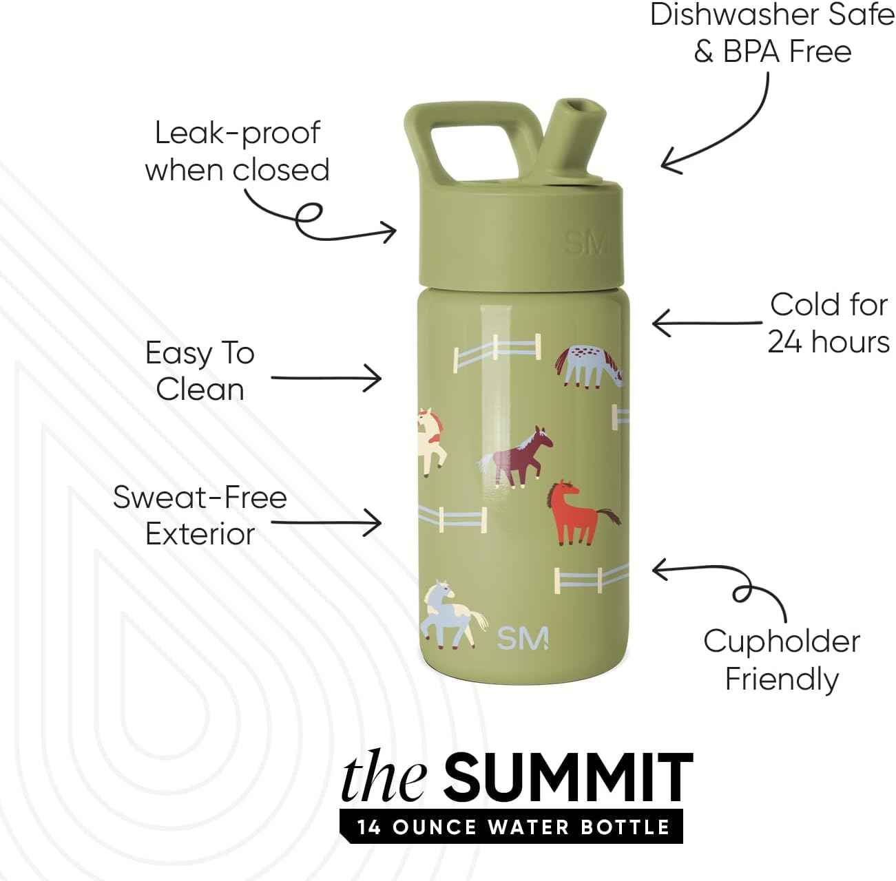 Simple Modern Kids Water Bottle & Toddler Cup | 14oz | Horses