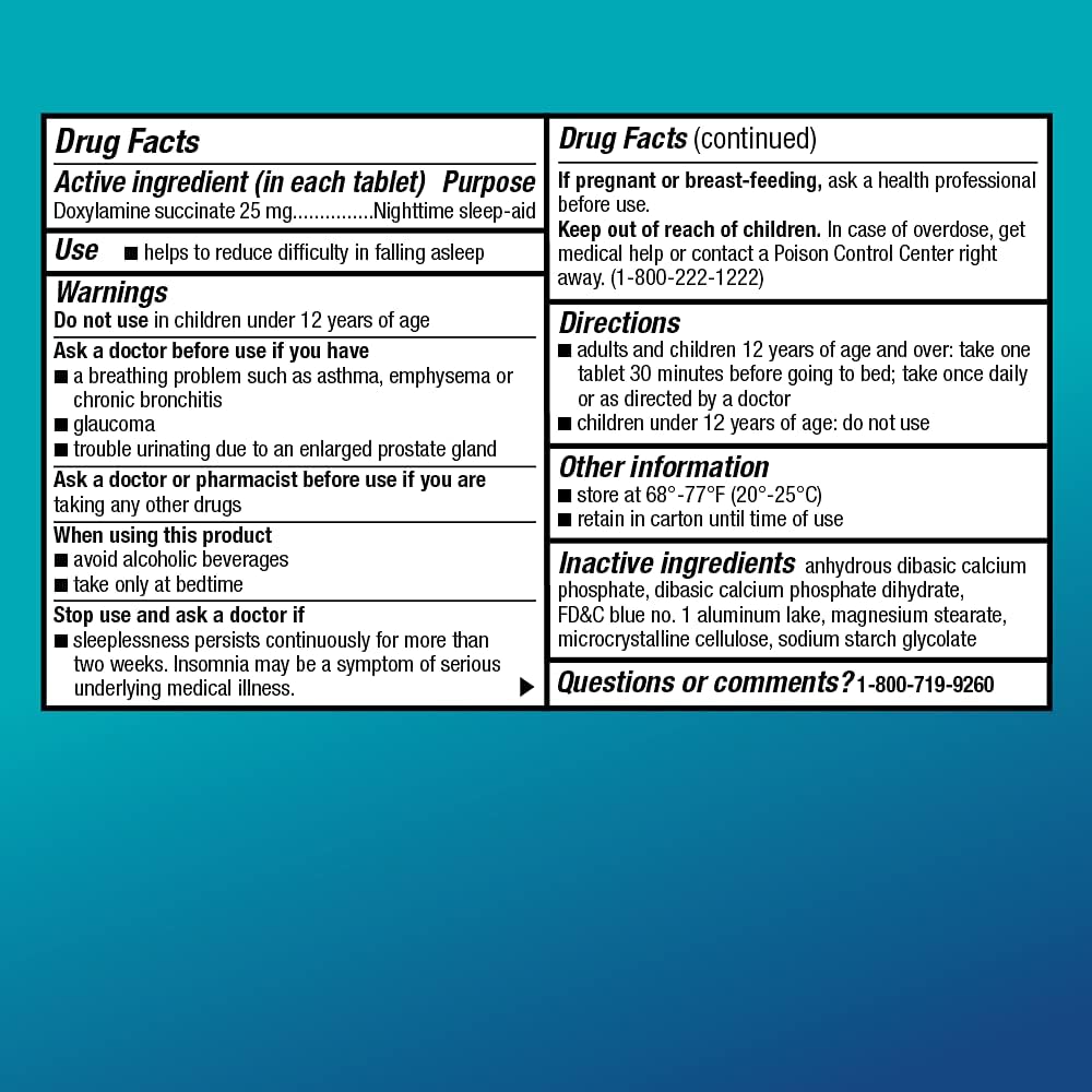 Amazon Basic Care Nighttime Sleep Aid Tablets for Adults, Doxylamine Succinate 25 mg, 96 Count (Pack of 2)