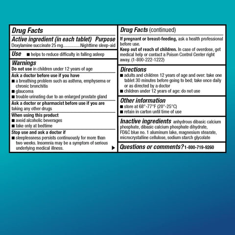 Amazon Basic Care Nighttime Sleep Aid Tablets for Adults, Doxylamine Succinate 25 mg, 96 Count (Pack of 2)
