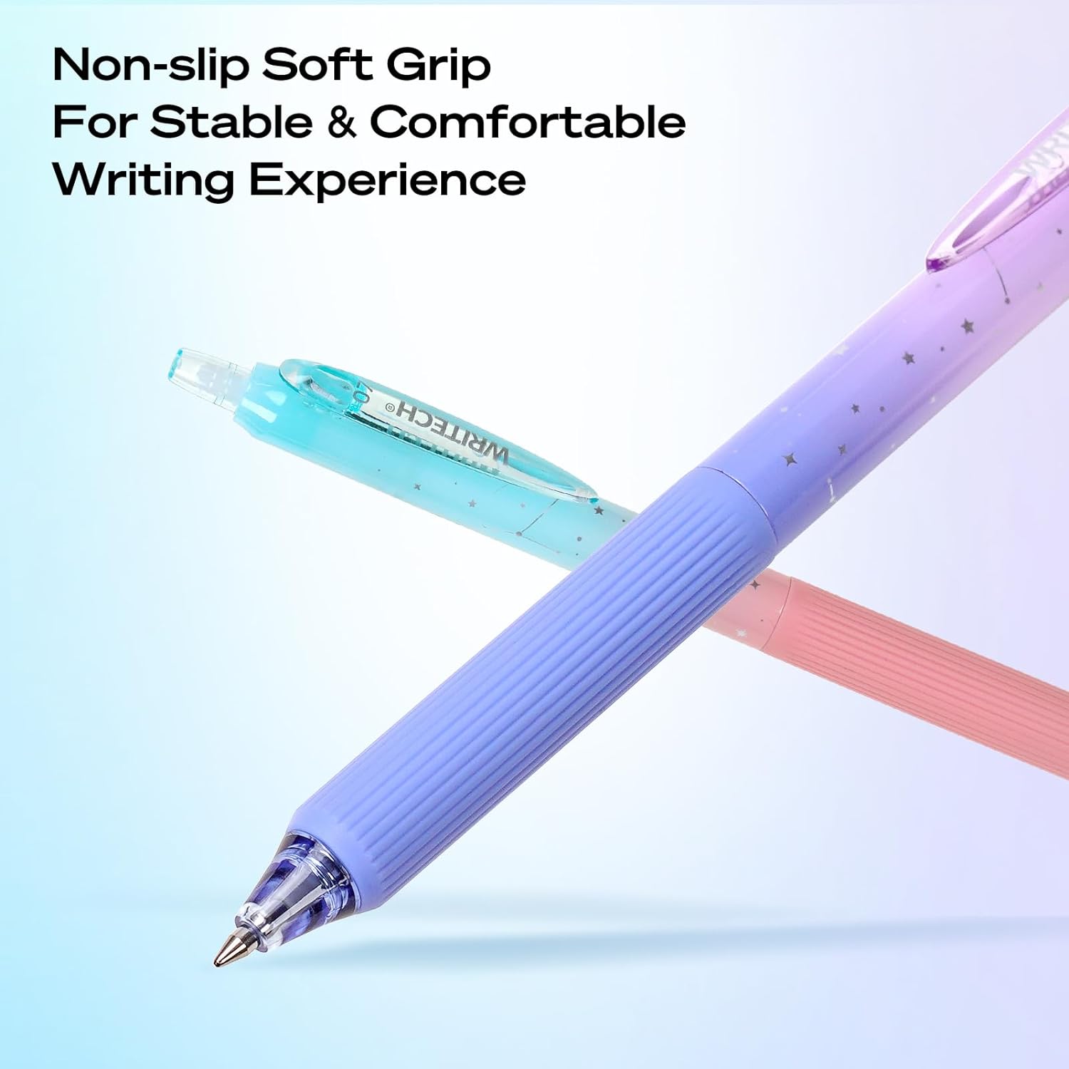 WRITECH Gel Pens Fine Point: Nebula Pen Set 0.7mm Black Ink Retractable 6ct Medium Point Smooth Writing with Aesthetic Gradient Color Barrel for Journaling Note Taking Silent Click No Smear