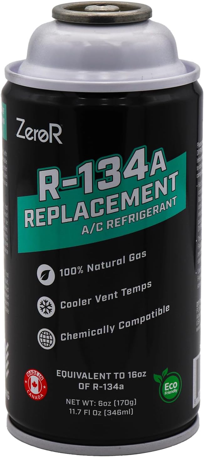 ZeroR AC Refrigerant R134a Replacement - Eco-Friendly, 100% Natural Hydrocarbon Gas - Compatible and Easy to Install with R134a A/C Recharge Systems - 3 Cans (6oz Each)