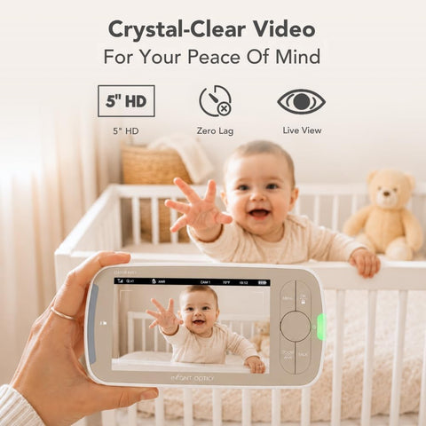 Infant Optics DXR-8 PRO - Patented Active Noise Reduction (ANR), 5” HD Video Baby Monitor with 1 Camera, No WiFi, Hack-Proof,Pan Tilt Zoom, Interchangeable Lens