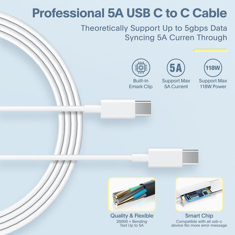 Mac Book Pro Charger - 118W Power Adapter Compatible with USB C Port MacBook Pro & MacBook Air 13, 14, 15, 16 inch, M1 M2 M3 M4, New ipad Pro and All USB C Device, 6.6ft USB-C to C Charge Cable