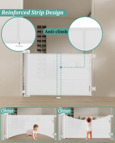 Miumoon 59 inch Reinforced Retractable Baby Gates 34 inch Tall