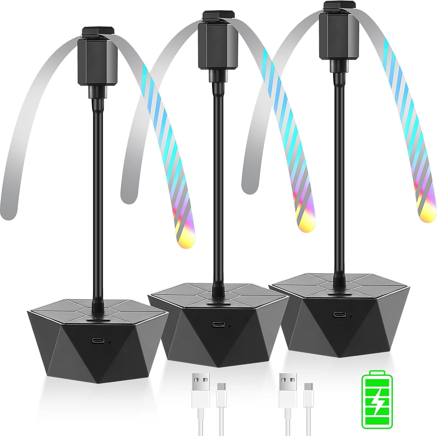 Fly Fans for Tables Rechargeable Fly Repellent Fans for Indoor Outdoor Keep Flies Away, Flies Spinner Table Top with Holographic Blades, Bug Traps for Picnic, Party, BBQ (Black, 3Packs)
