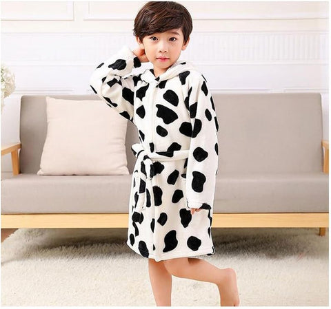 Kids Hooded Bathrobe Flannel Pajamas Dressing Gown for Boys Girls