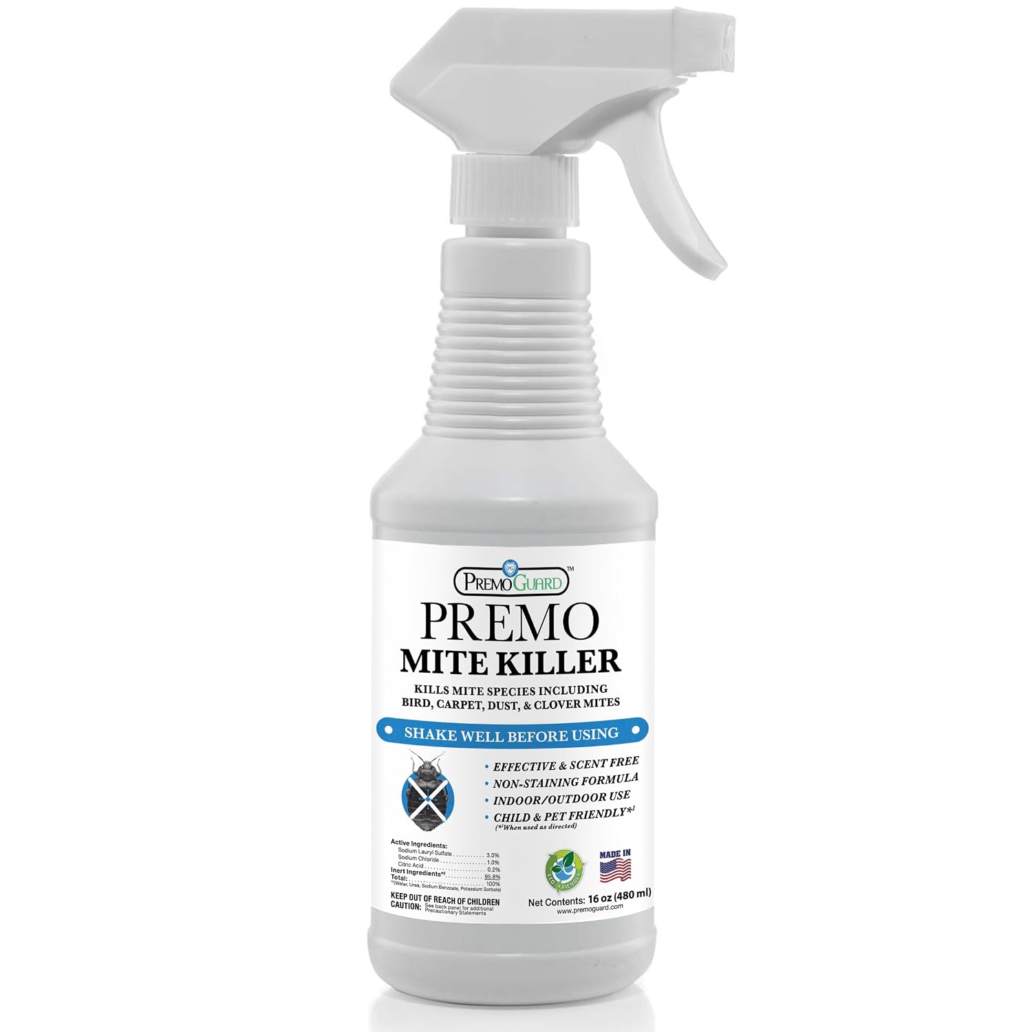 Premo Guard Natural Mite Spray, Kills Dust, Bird, Carpet Mites - 16 oz