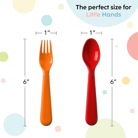 PLASKIDY Plastic Toddler Utensils Set of 12 Kids Utensils Forks and Spoons - BPA FREE/Dishwasher Safe Toddlers Silverware Set Brightly Colored Children's Safe Flatware Cutlery Set
