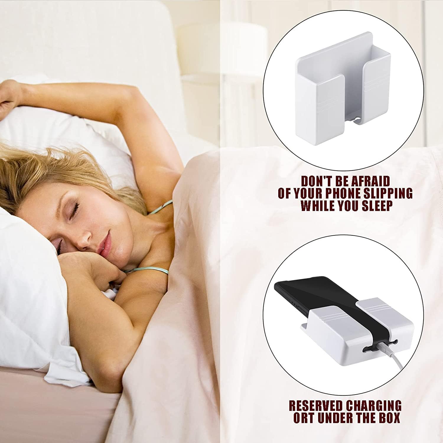 CEI&BPY 2Pcs Phone Holder Wall Mounted, Phone Stand with Self Adhesive. Phone Holder for RV Charging.Compatible with iPhone and Android (2Pack-White)