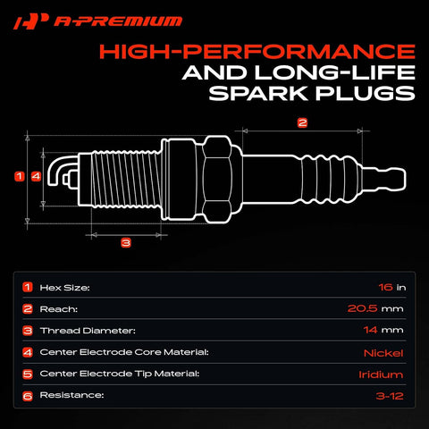 A-Premium Set of 6 Ignition Coil Pack and Iridium Spark Plugs
