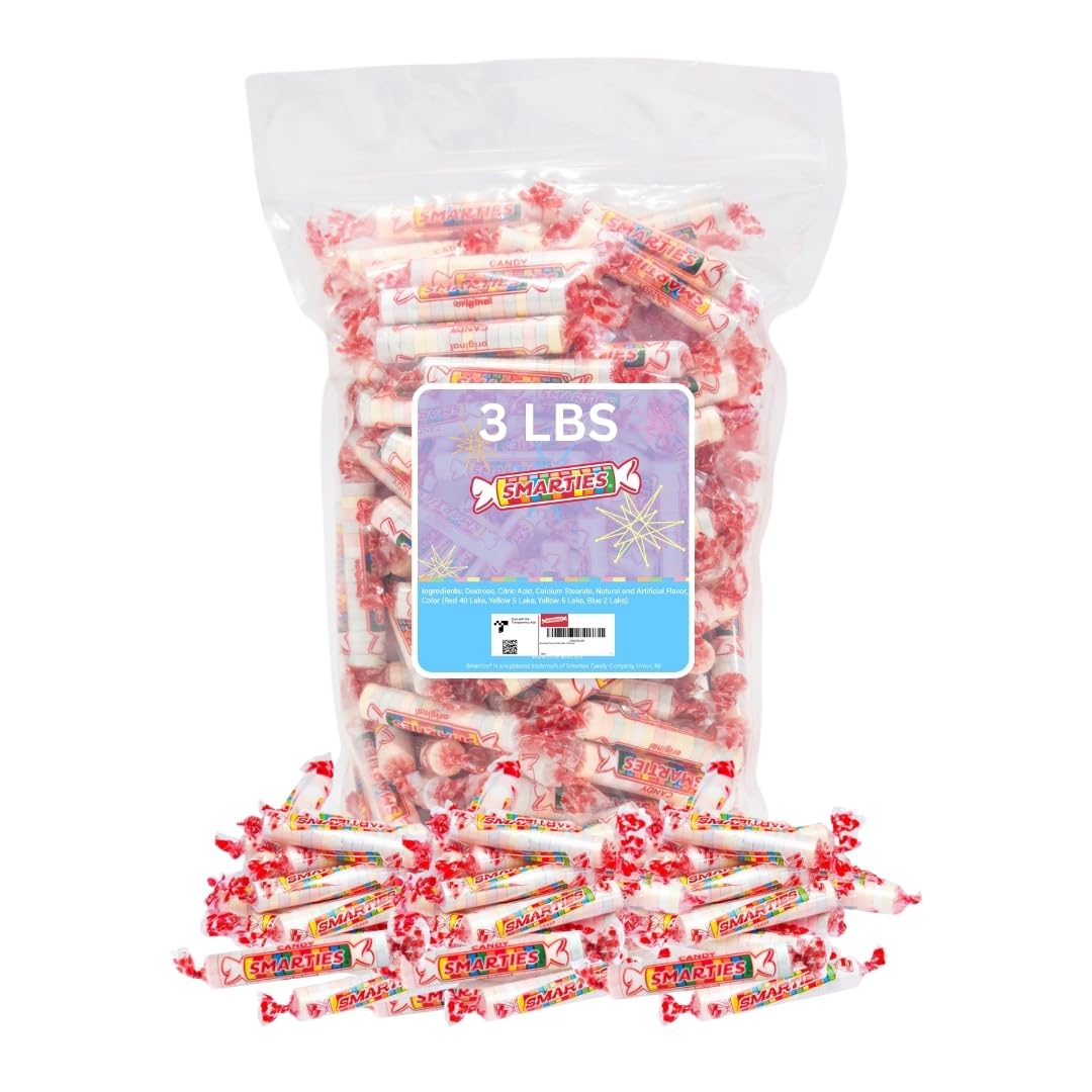 Smarties Candy Bulk Rolls Original Flavor - Gluten & Vegan Free - Classic Sweetness From Family Owned Company Since 1949, Peanut Free & Dairy Free - Perfect Halloween Candy - 3 Pound Bag