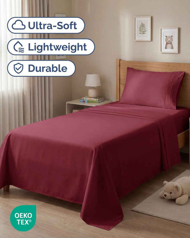 Twin Size 3 Piece Sheet Set - Comfy Breathable & Cooling Sheets - Burgundy