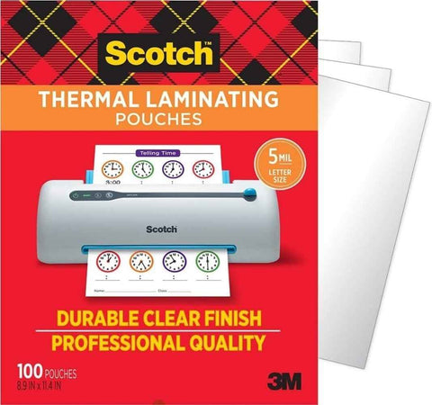 Scotch Thermal Laminating Pouches, 100 Count, Clear, 5 mil.