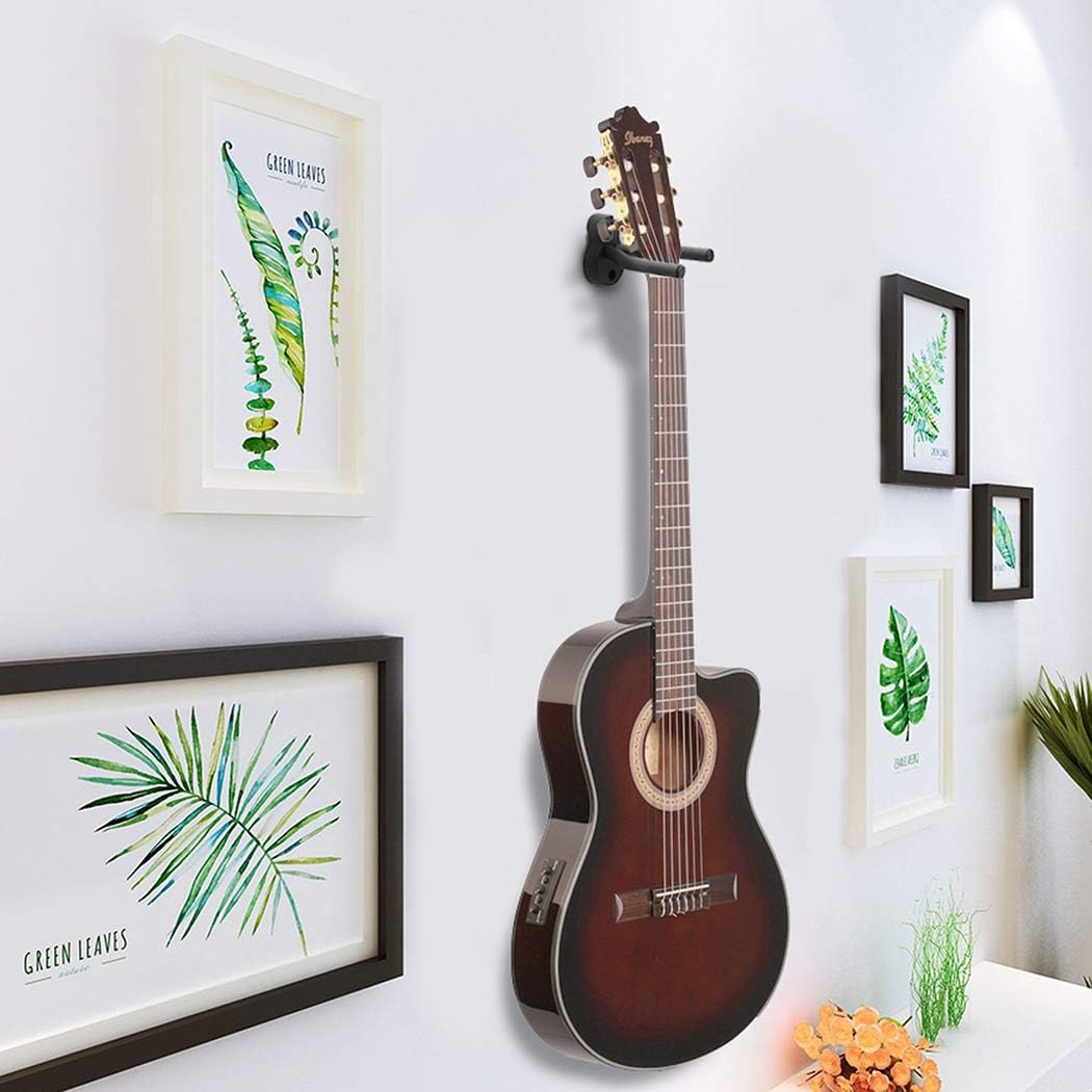 Sound harbor Guitar Wall Mount Hanger 2 Pack Hook Acoustic Electric Bass Guitar Wall Hanger Black Metal Guitar Holder