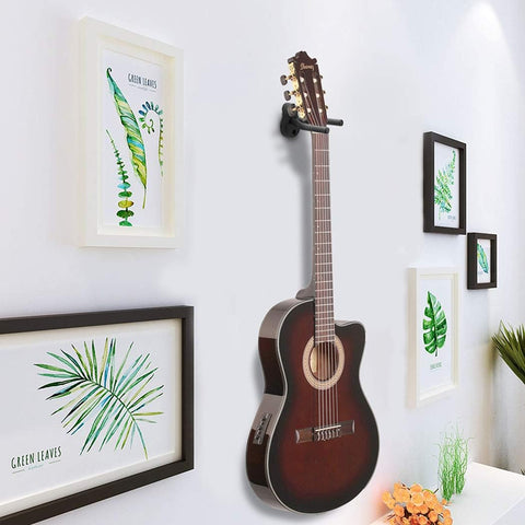 Sound harbor Guitar Wall Mount Hanger 2 Pack Hook Acoustic Electric Bass Guitar Wall Hanger Black Metal Guitar Holder