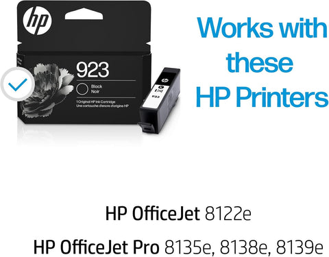 HP 923 Black Ink Cartridge | Works with OfficeJet 8120, Pro 8130 Series | 4K0T3LN