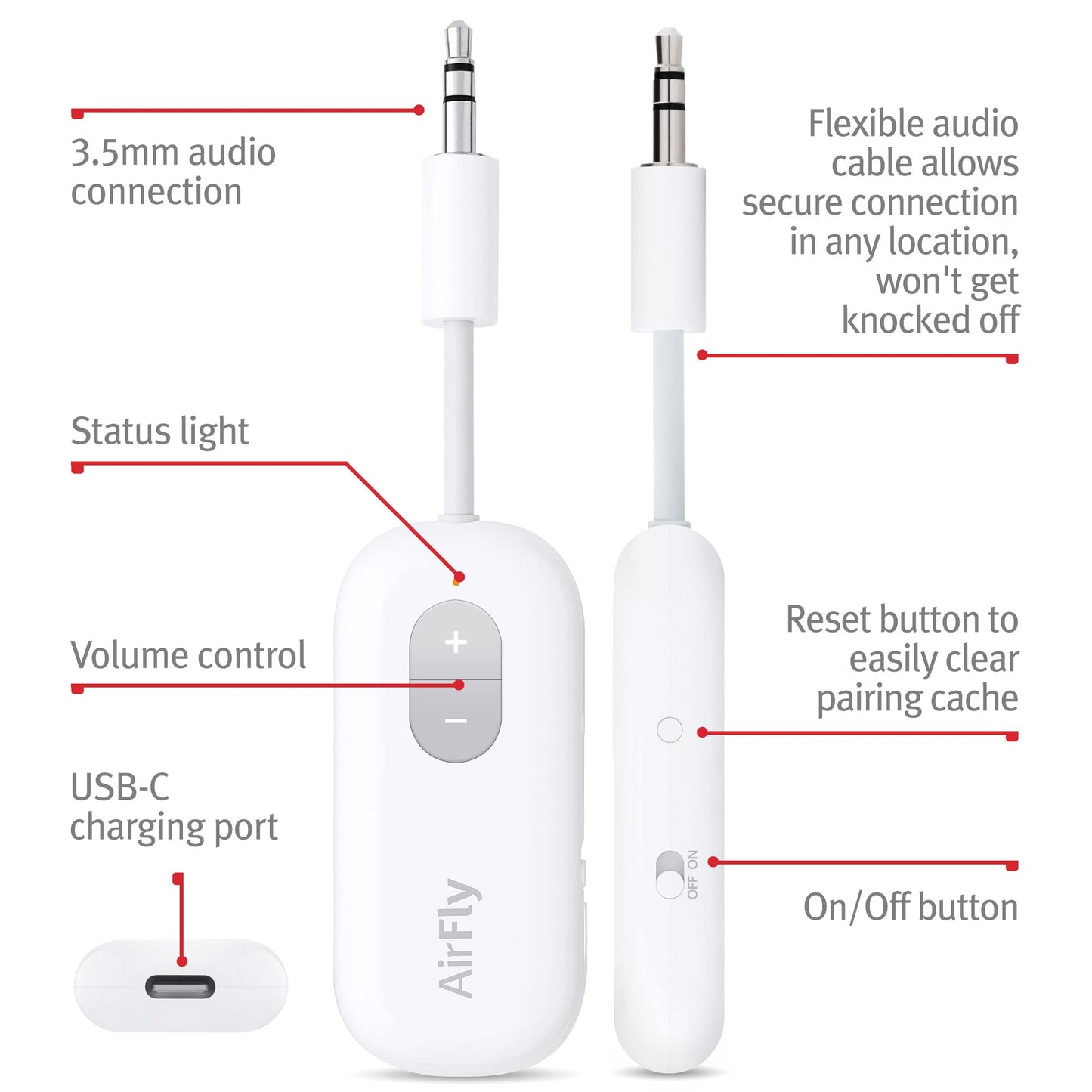 Twelve South AirFly SE Bluetooth Wireless Audio Transmitter Receiver for AirPods or Wireless Headphones - Use with Any 3.5 mm Audio Jack for Airplanes, Gym Equipment, TVs, iPad/Tablets and Auto