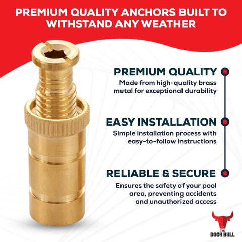 The Door Bull Brass Pool Cover Anchors for Concrete & Pavers Deck