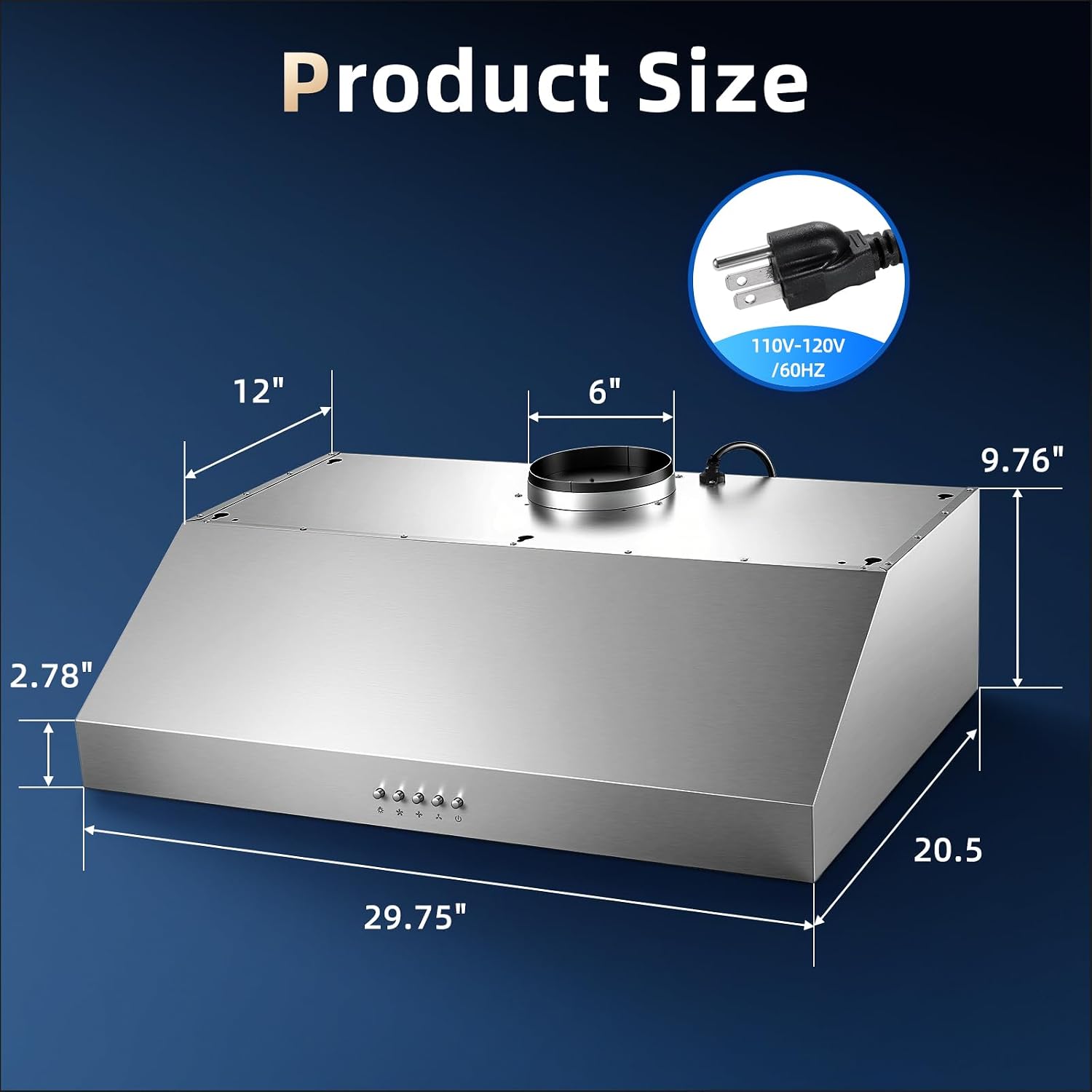 Tiesay 30 Inch Under Cabinet Range Hood 900 CFM with Ductless Convertible Duct Kitchen Hoods, 3-Speed Adjustable, Dishwasher Safe Baffle Filters, LED Lights, Stainless Steel, Button Control