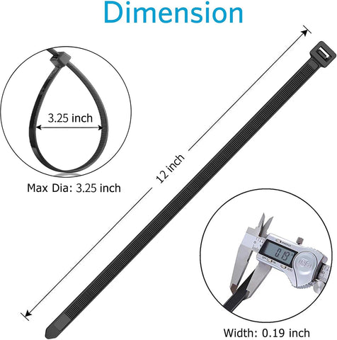 Zip Ties 12 inch (1200 Pack), Black, 50lbs Tensile Strength, UV Resistant Cable Ties for indoor and outdoor by Karoka