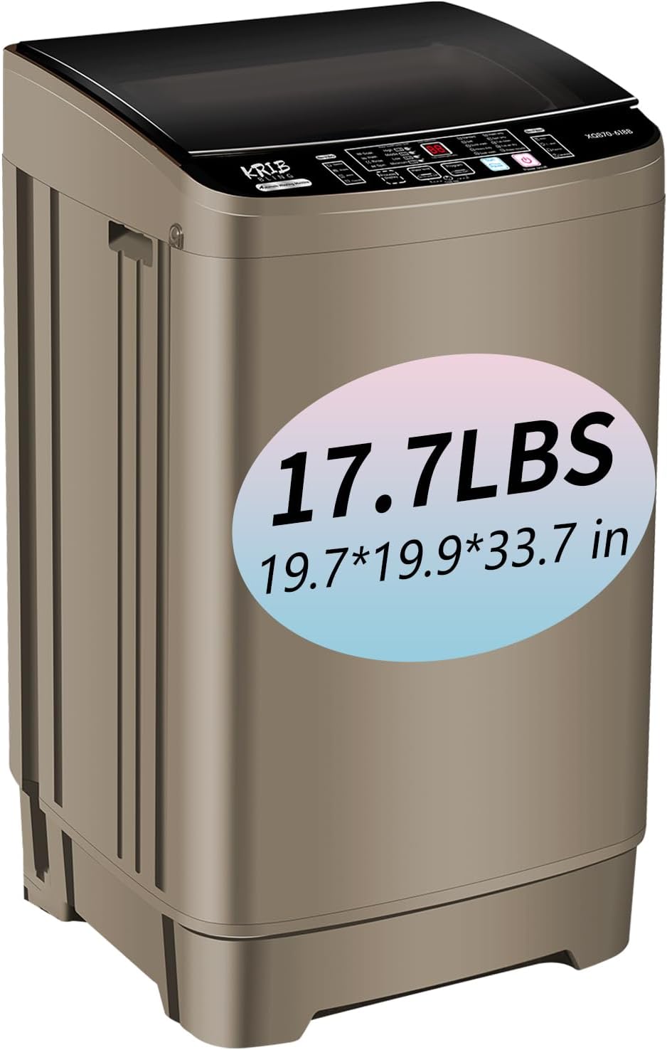 KRIB BLING Full Automatic Washing Machine with LED Display, 17.7 lbs Portable Washer Drain Pump, 10 Programs & 8 Water Levels Selections, Ideal for RV, Camping, Apartment, Dorm, Gold