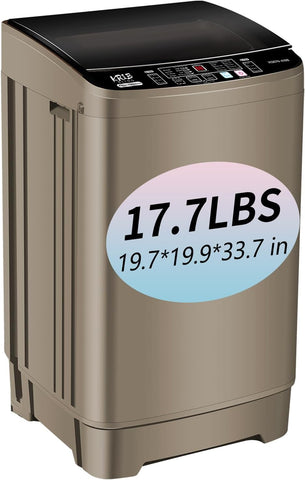 KRIB BLING Full Automatic Washing Machine with LED Display, 17.7 lbs Portable Washer Drain Pump, 10 Programs & 8 Water Levels Selections, Ideal for RV, Camping, Apartment, Dorm, Gold
