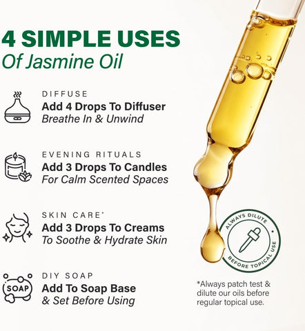 100% Pure Jasmine Essential Oil 4 Fl Oz - Floral Scent for Hair and Skin